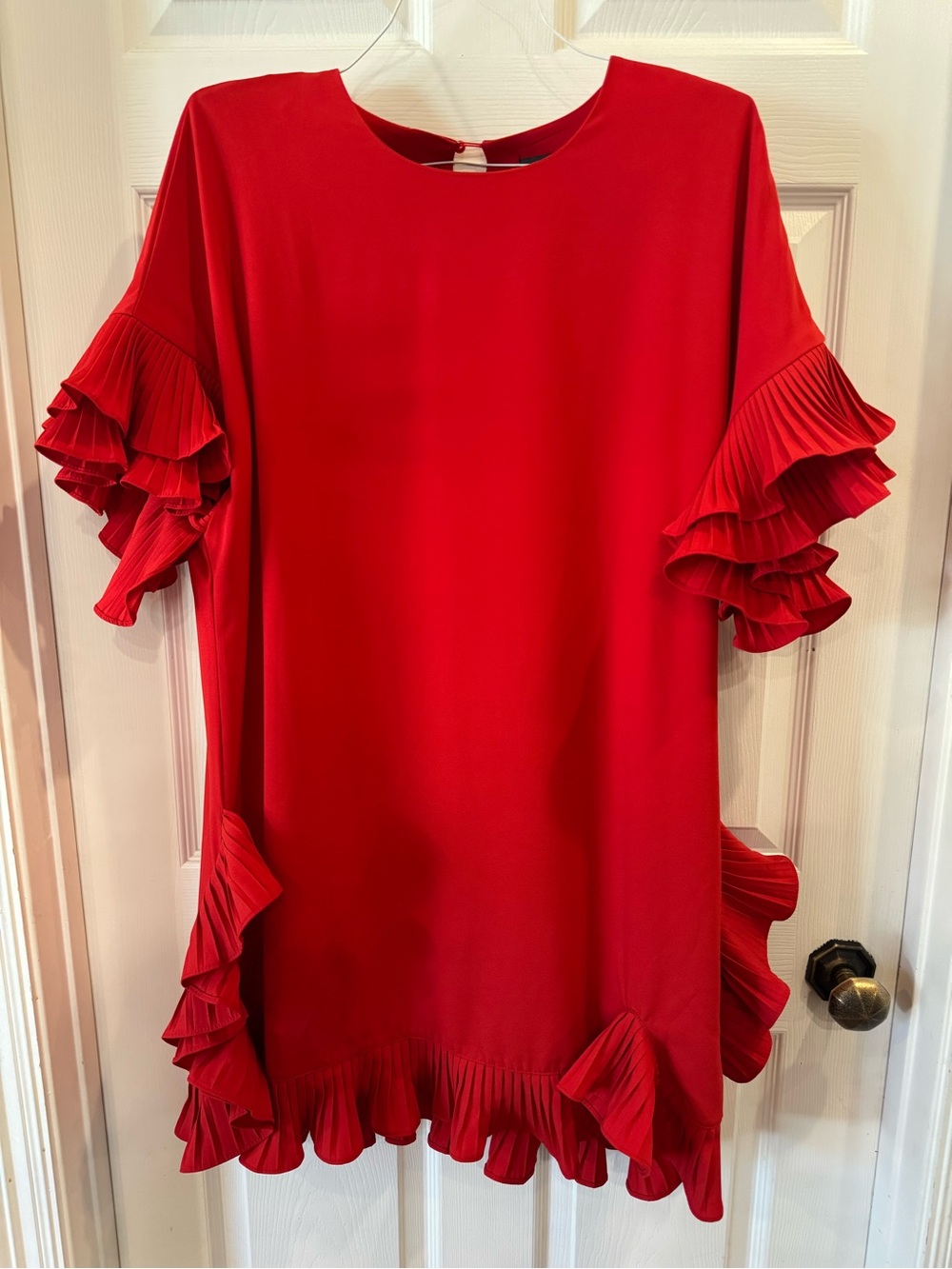 Gracia Red Ruffle Sleeve Shift Dress